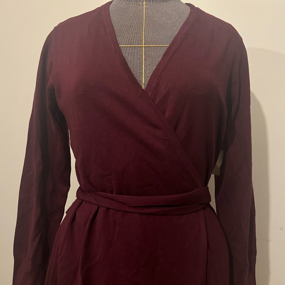 Maroon women’s Anne Klein sweater wrap around dress